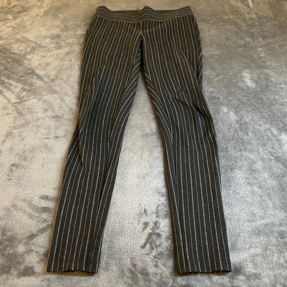 LOFT Black Pinstripe Knit Pants Career Comfortable Leggings Womens Extra Small - Picture 1 of 9